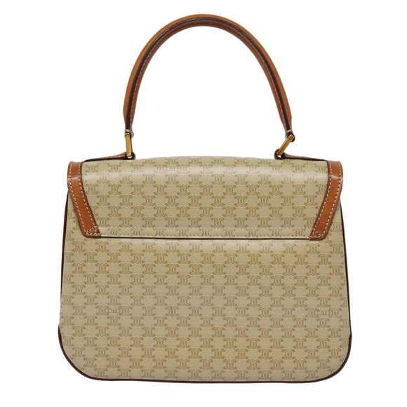 CELINE Macadam Canvas Hand Bag Beige Gold Auth 88751 - Picture 3 of 16